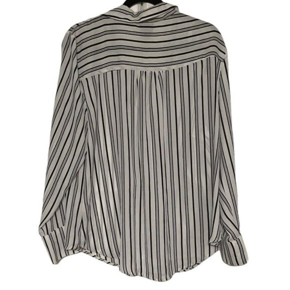Worthington Woman's XL Black White Striped Blouse Button Front Long Sleeve - Picture 2 of 9